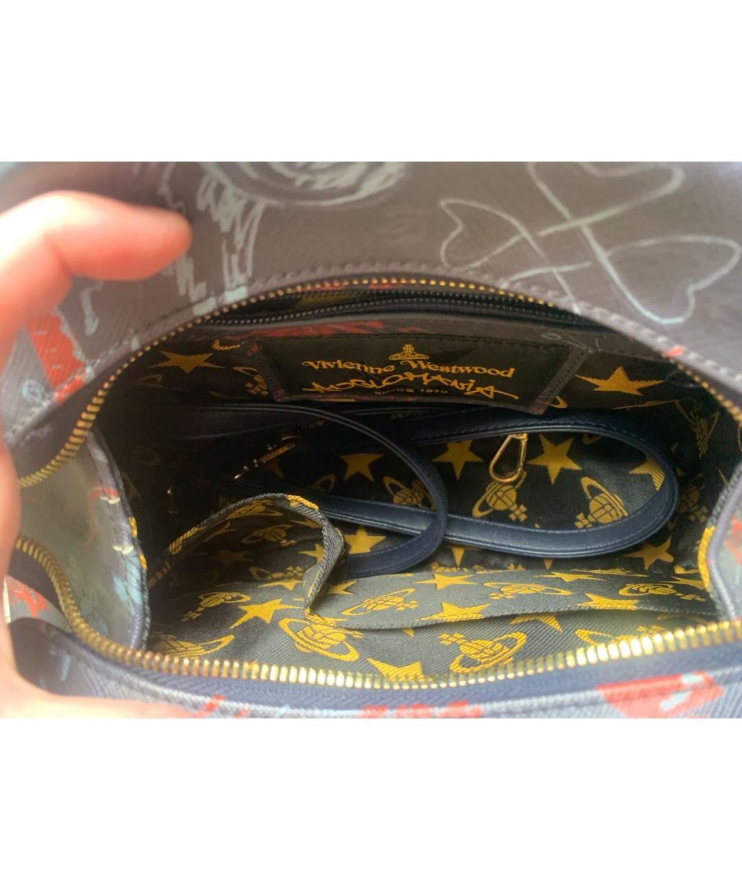 VIVIENNE WESTWOOD Темно-синяя кожаная сумка с короткими ручками, фото 6