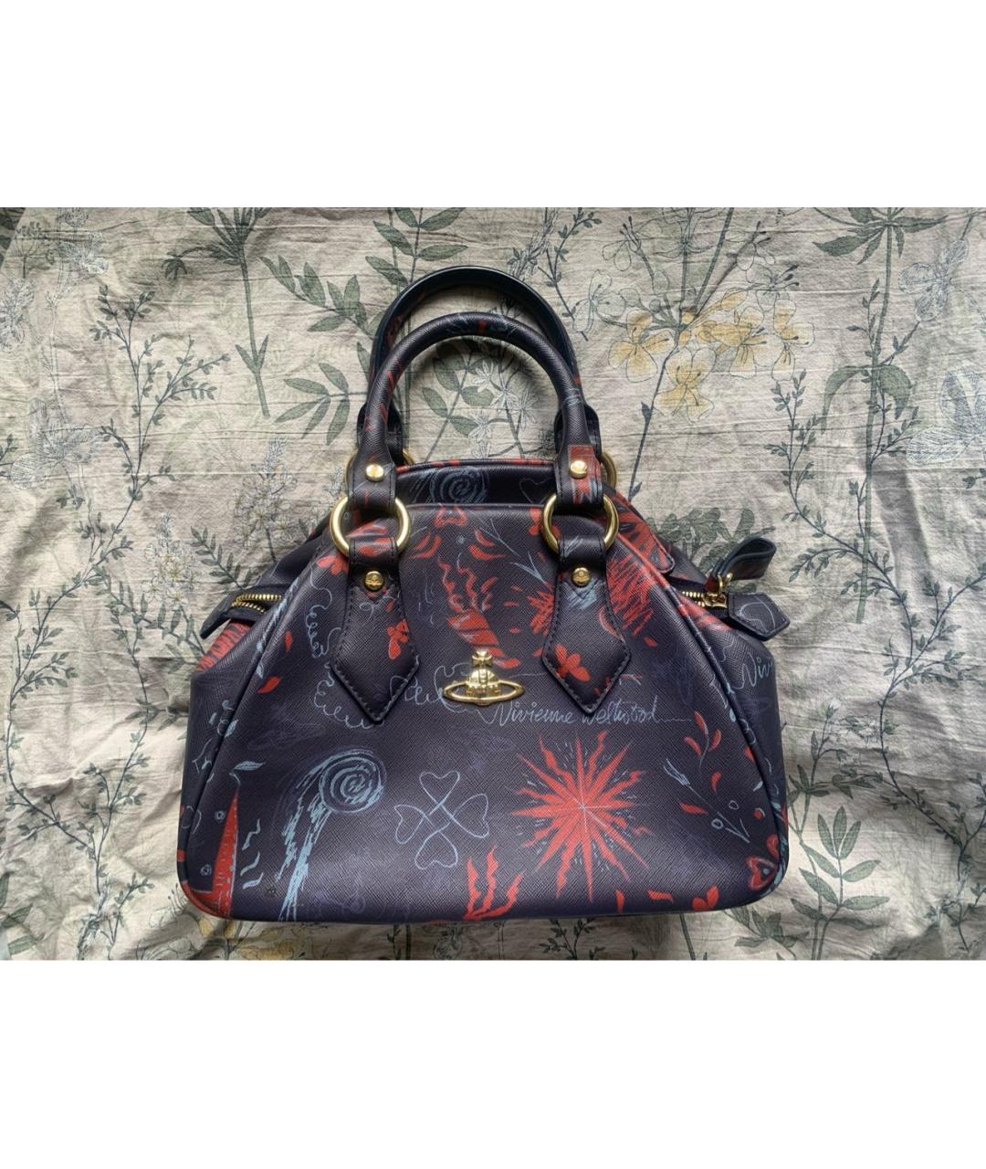 VIVIENNE WESTWOOD Темно-синяя кожаная сумка с короткими ручками, фото 7