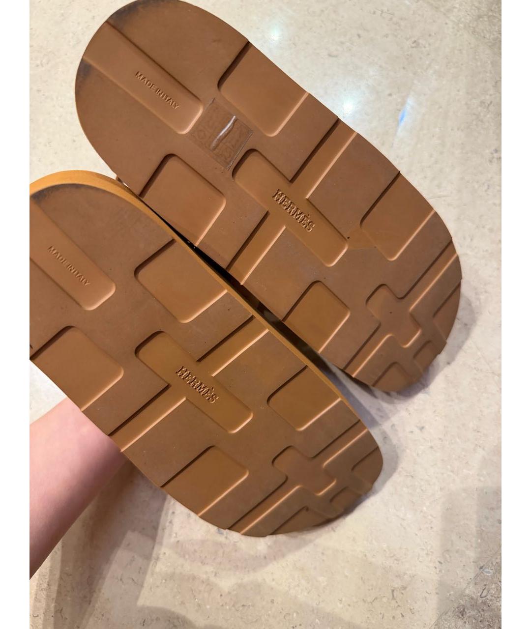 HERMES Коричневые кожаные босоножки, фото 4