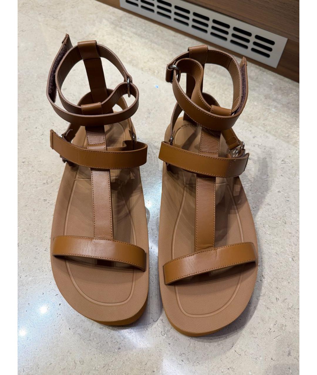 HERMES Коричневые кожаные босоножки, фото 2