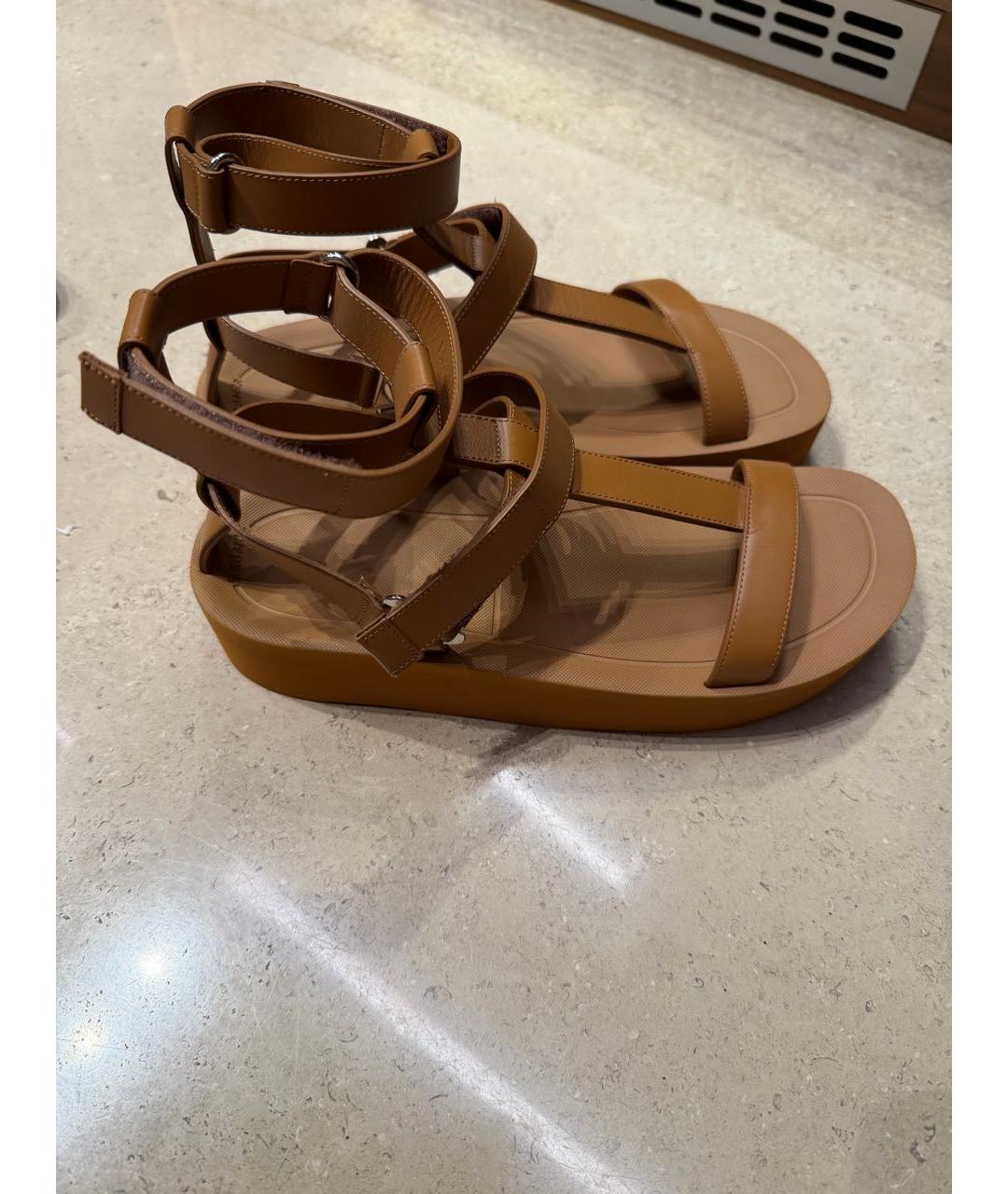 HERMES Коричневые кожаные босоножки, фото 5