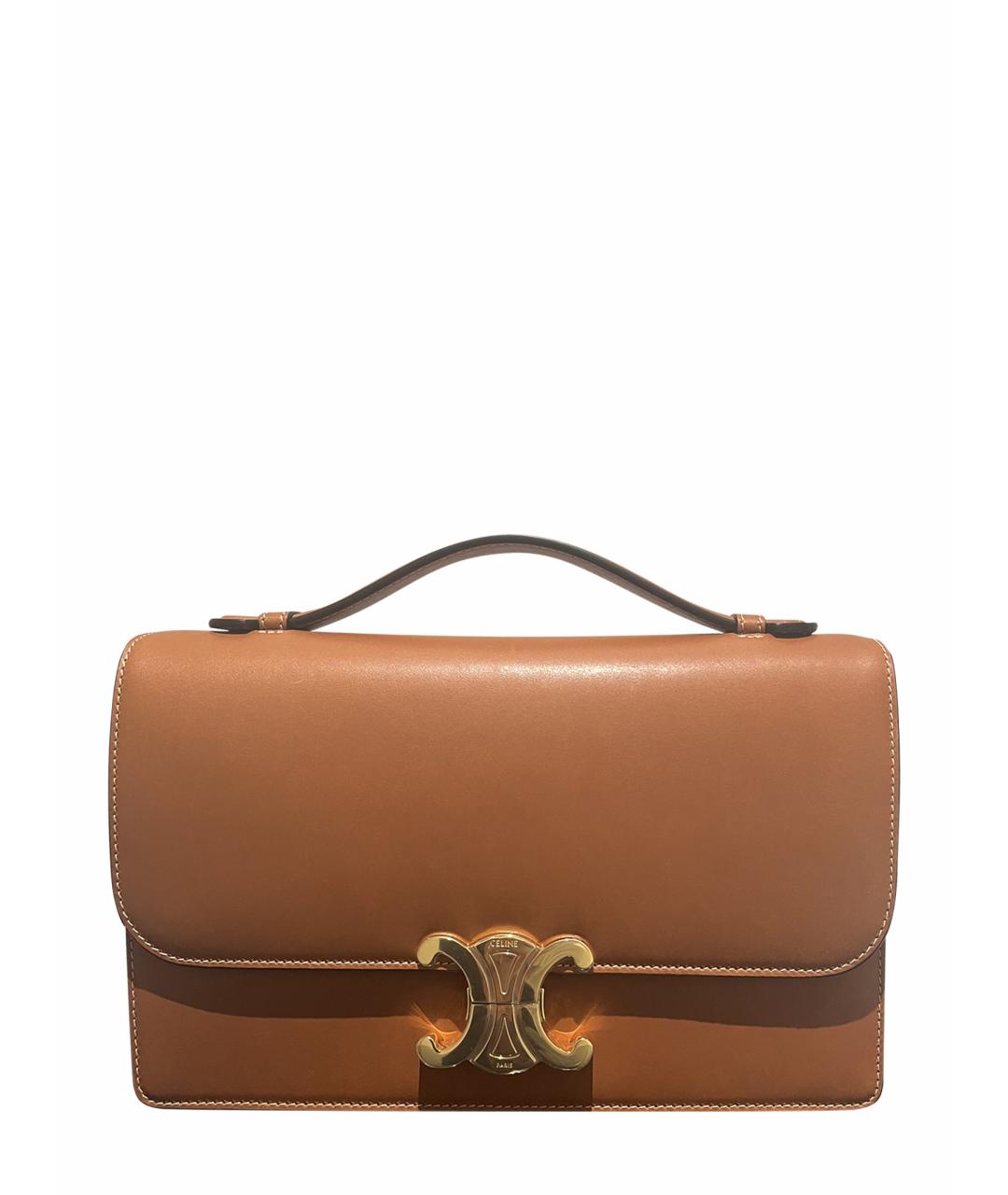 CELINE Коричневая кожаная сумка с короткими ручками, фото 1