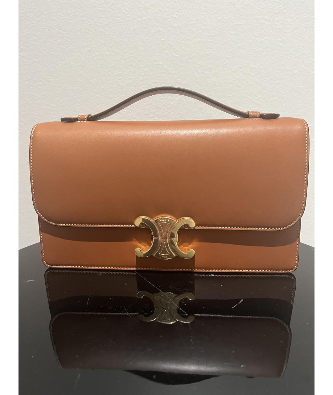 CELINE Коричневая кожаная сумка с короткими ручками, фото 4