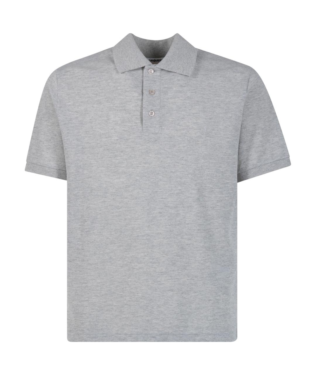 SAINT LAURENT Серое хлопко-полиэстеровое поло с коротким рукавом, фото 1