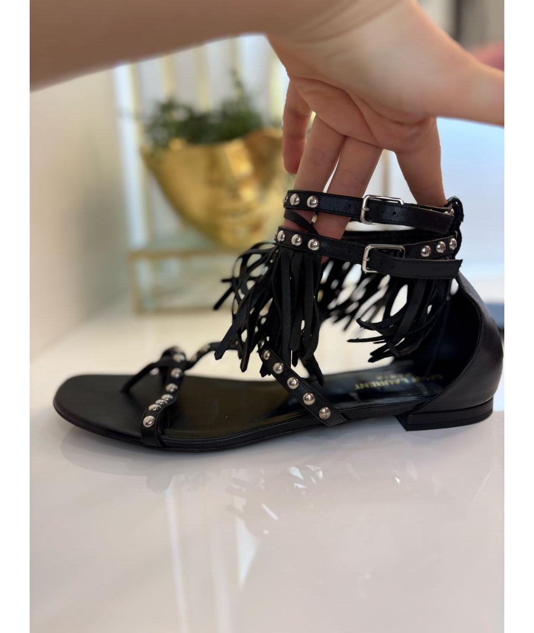 SAINT LAURENT Черные кожаные сандалии, фото 8