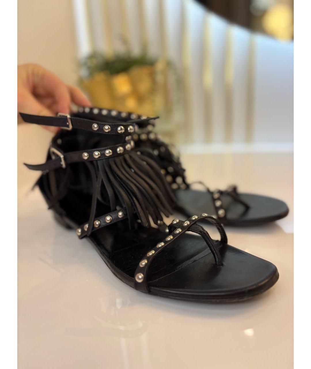 SAINT LAURENT Черные кожаные сандалии, фото 2