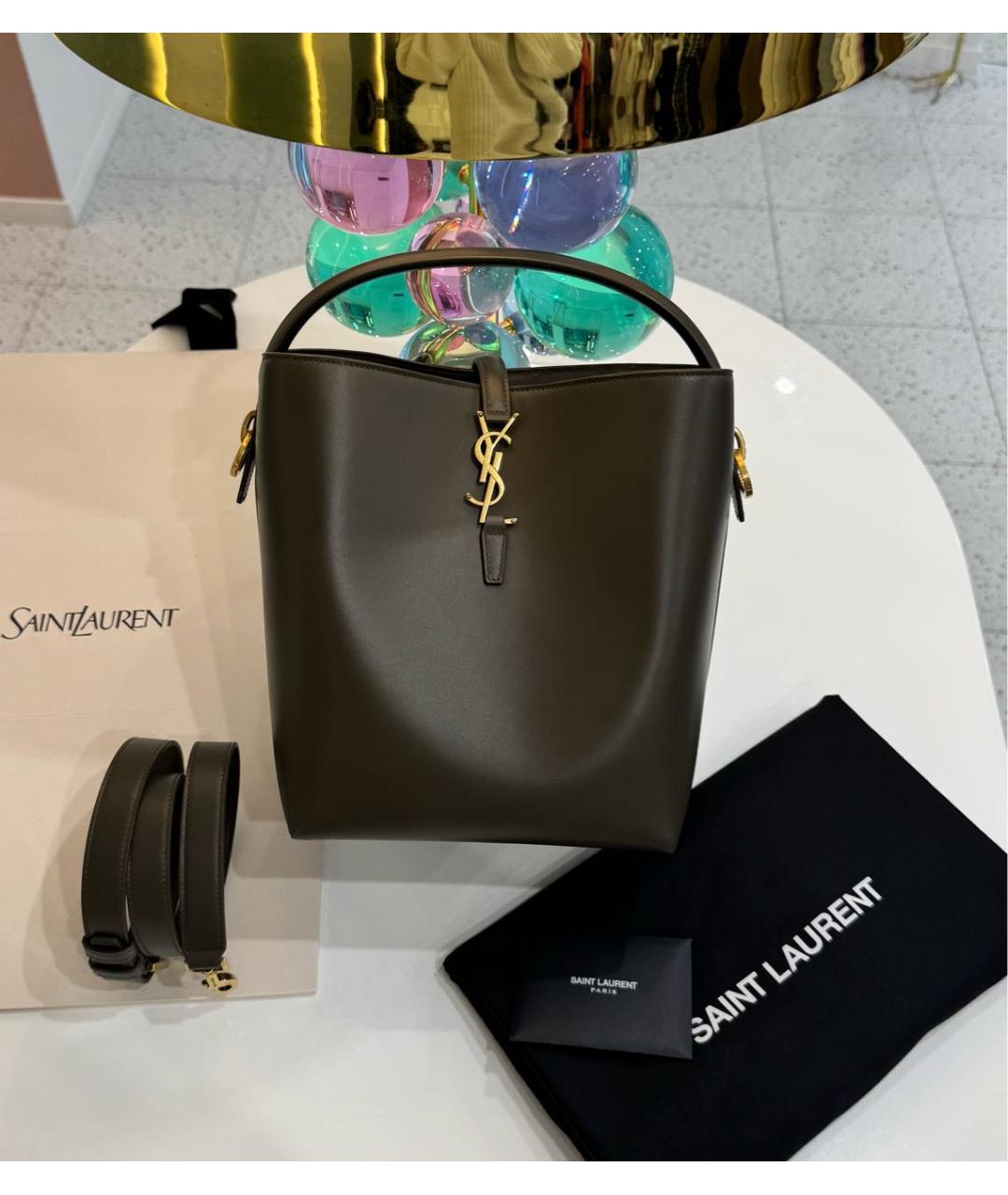 SAINT LAURENT Коричневая кожаная сумка с короткими ручками, фото 2