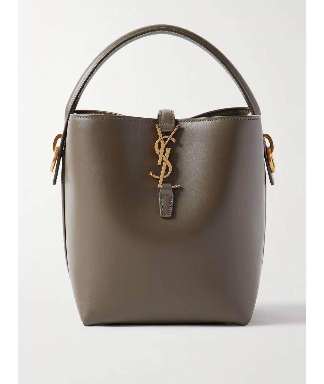 SAINT LAURENT Коричневая кожаная сумка с короткими ручками, фото 7