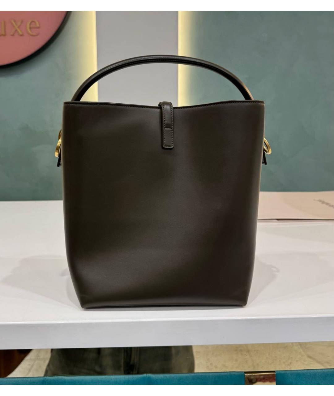 SAINT LAURENT Коричневая кожаная сумка с короткими ручками, фото 4