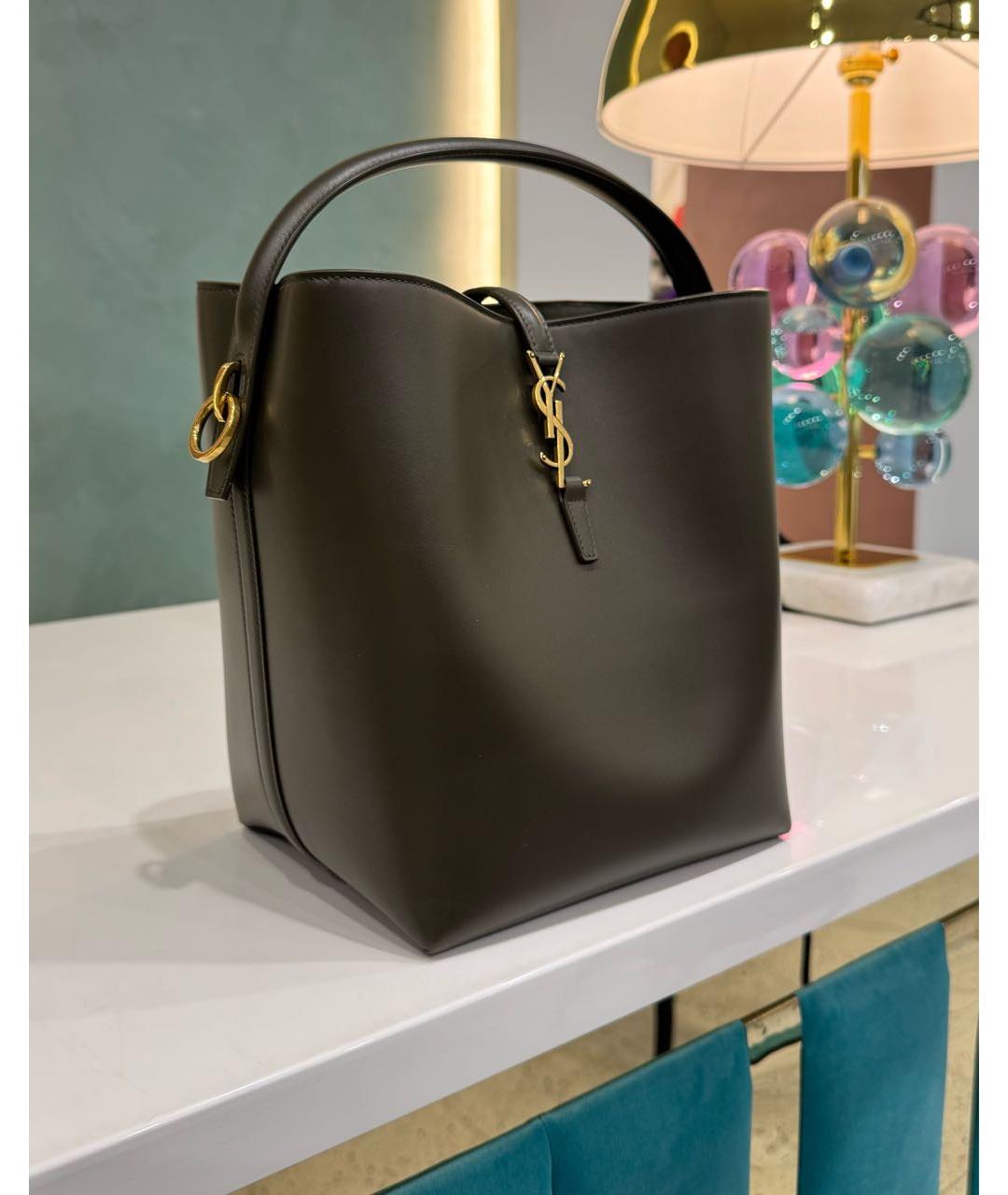 SAINT LAURENT Коричневая кожаная сумка с короткими ручками, фото 3