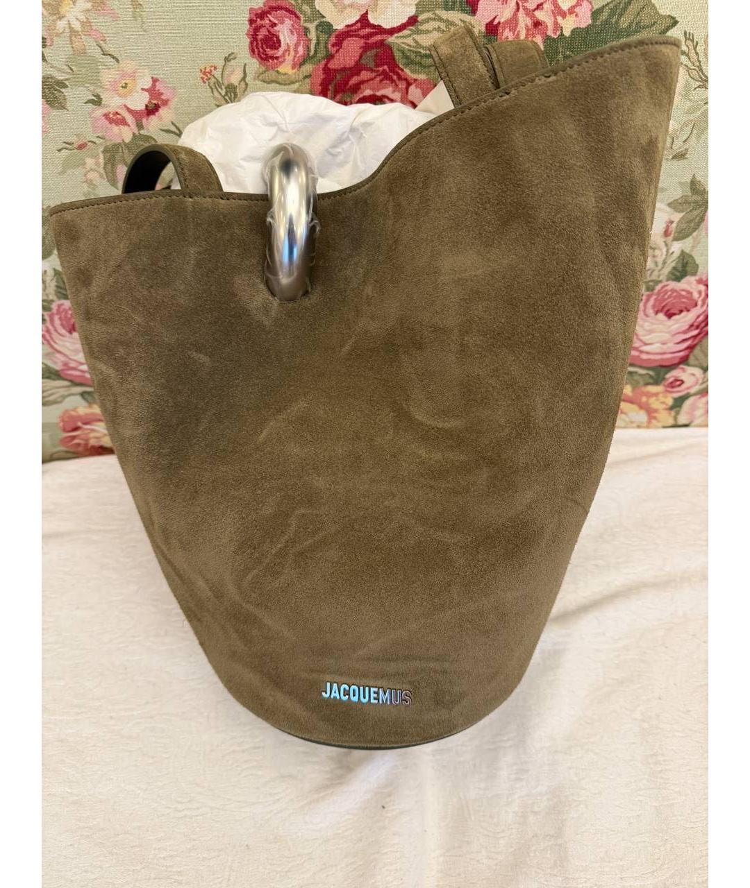 JACQUEMUS Хаки замшевая сумка через плечо, фото 2