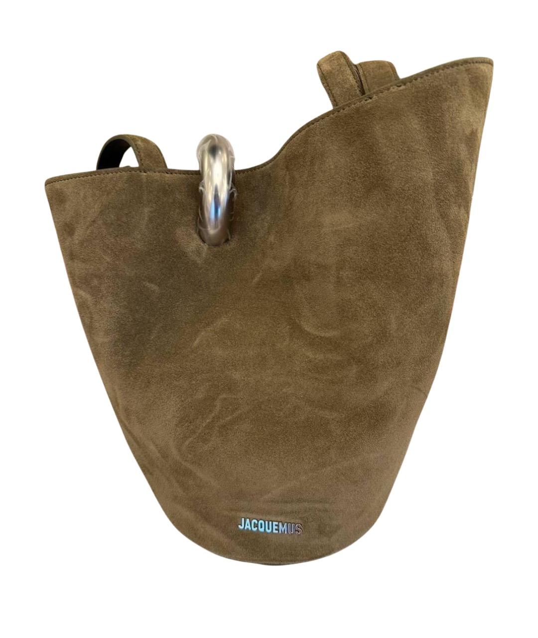 JACQUEMUS Хаки замшевая сумка через плечо, фото 1