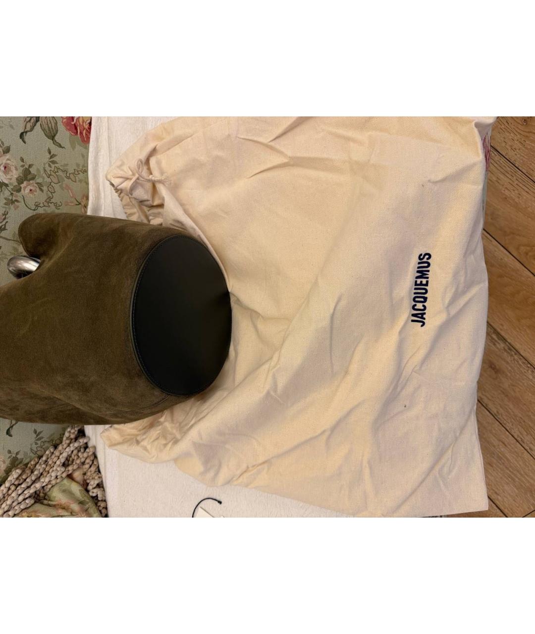 JACQUEMUS Хаки замшевая сумка через плечо, фото 5