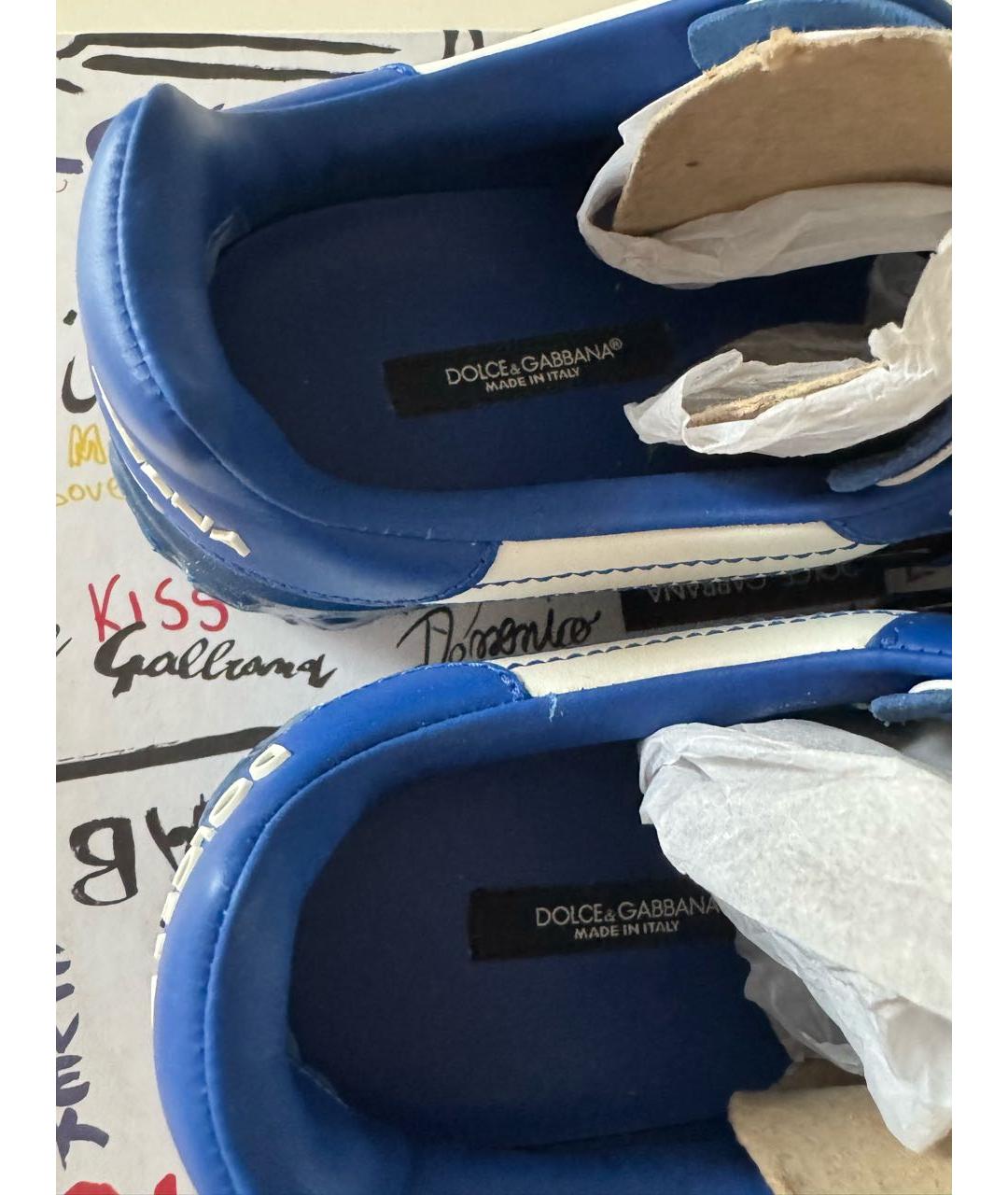 DOLCE&GABBANA Синие кожаные кроссовки, фото 5