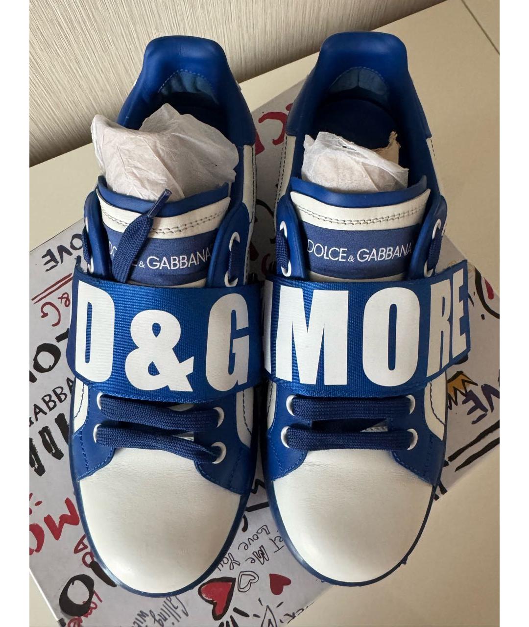 DOLCE&GABBANA Синие кожаные кроссовки, фото 2