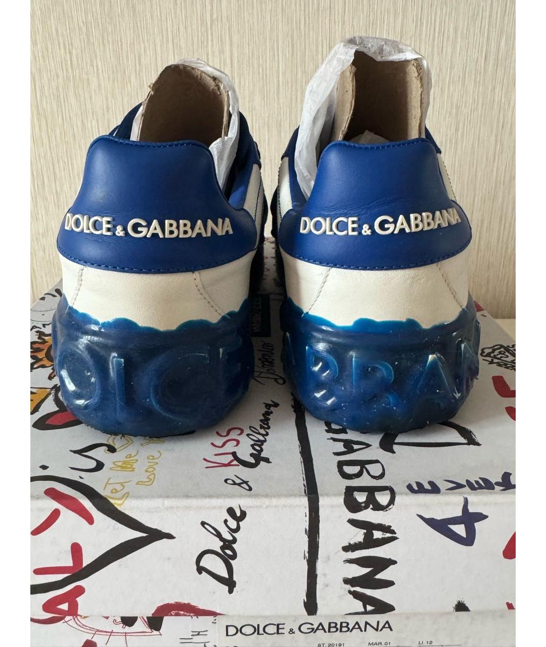 DOLCE&GABBANA Синие кожаные кроссовки, фото 4