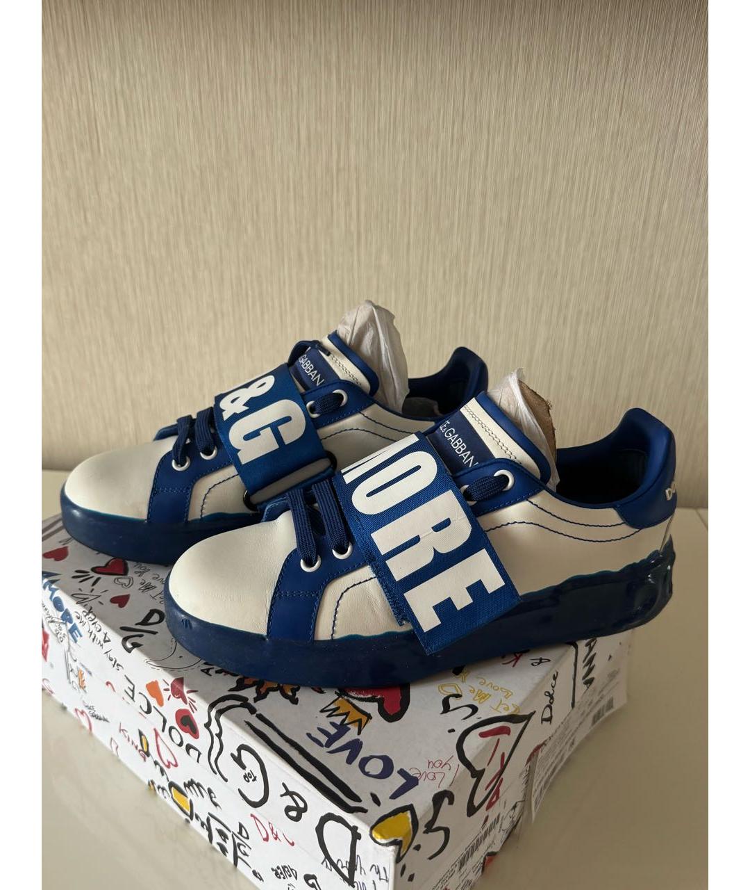 DOLCE&GABBANA Синие кожаные кроссовки, фото 3