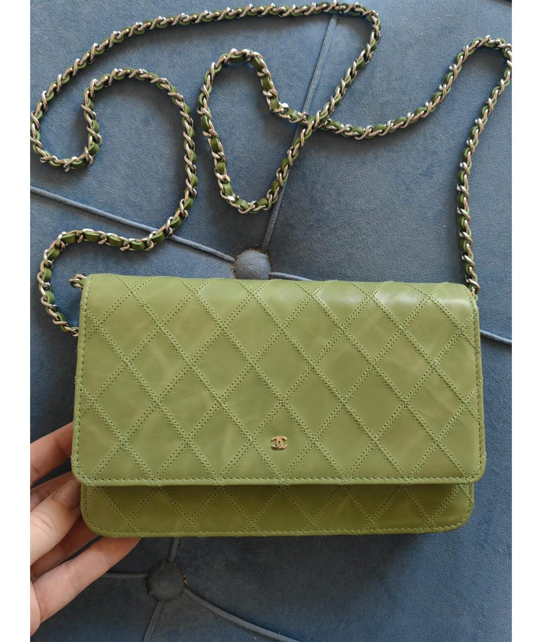 CHANEL Салатовая кожаная сумка через плечо, фото 2