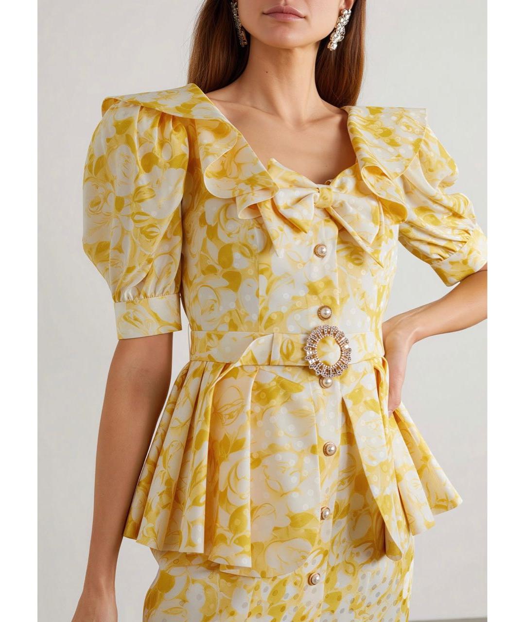 ALESSANDRA RICH Желтое хлопковое повседневное платье, фото 3