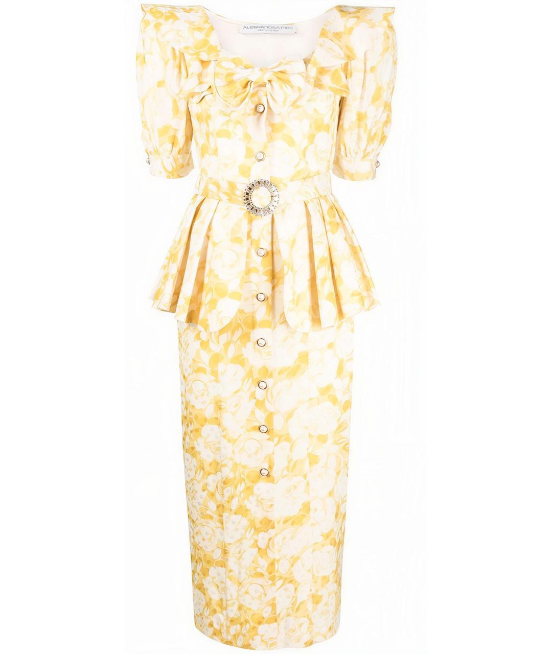 ALESSANDRA RICH Желтое хлопковое повседневное платье, фото 6