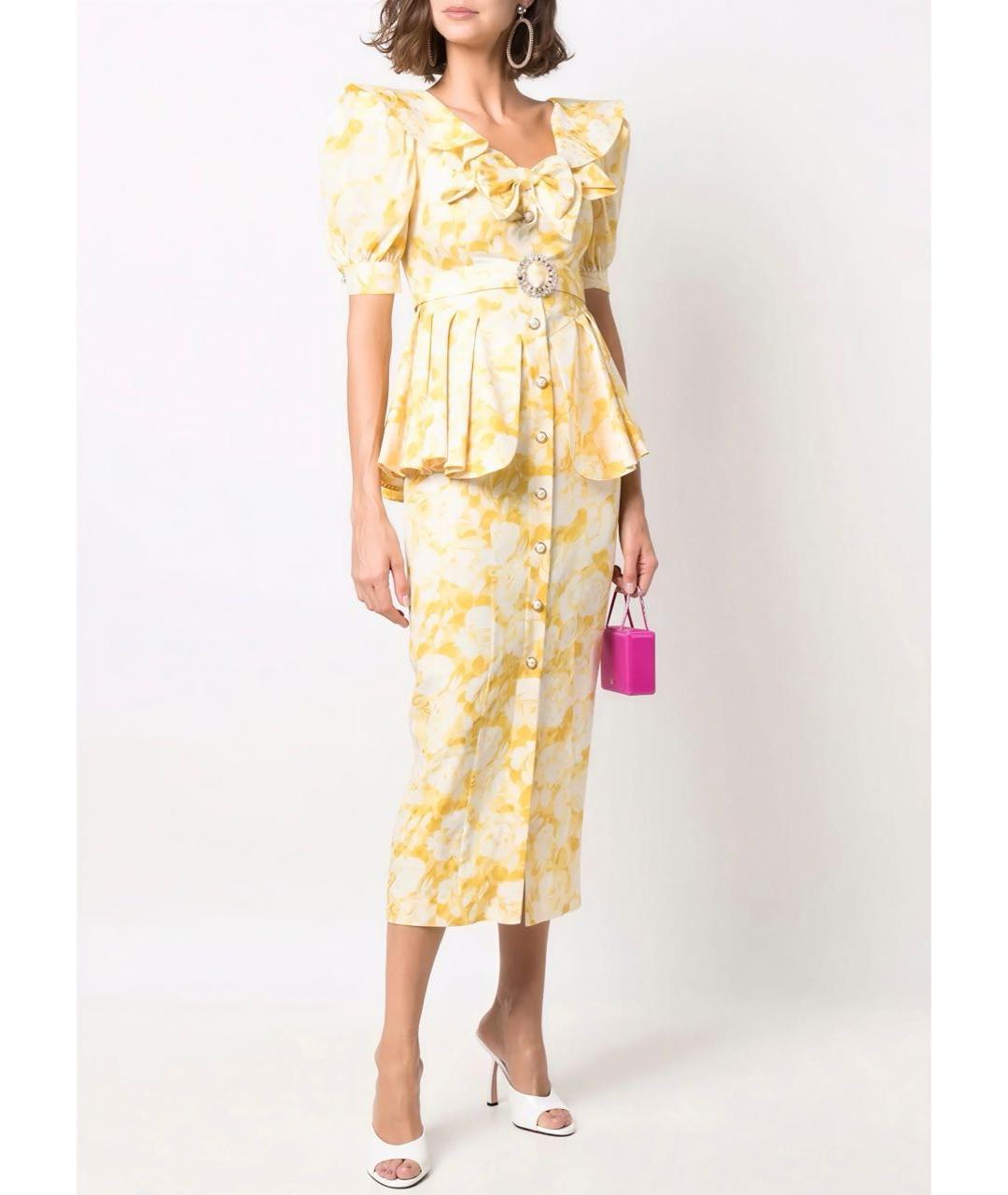 ALESSANDRA RICH Желтое хлопковое повседневное платье, фото 4
