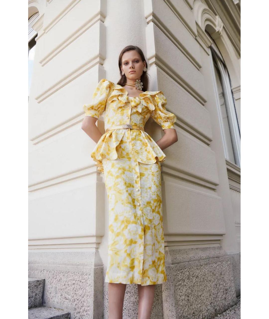 ALESSANDRA RICH Желтое хлопковое повседневное платье, фото 5