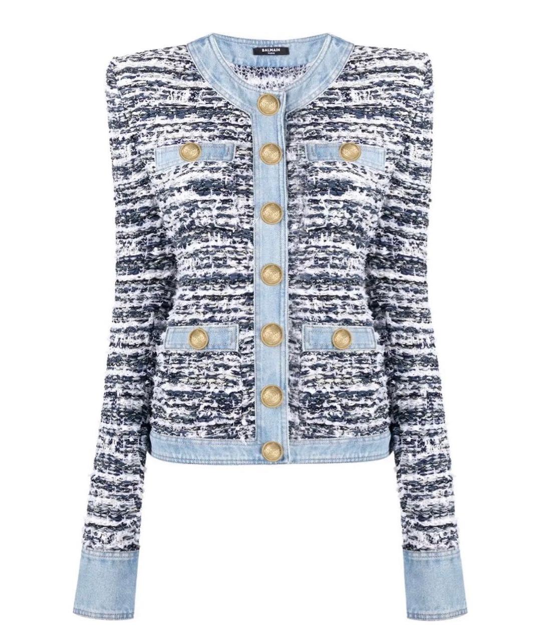 BALMAIN Голубой твидовый жакет/пиджак, фото 6