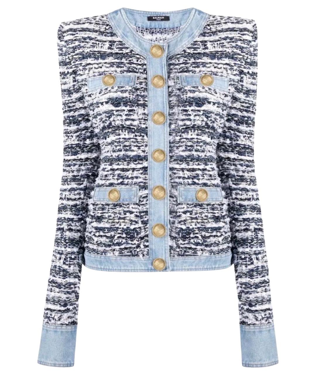 BALMAIN Голубой твидовый жакет/пиджак, фото 1