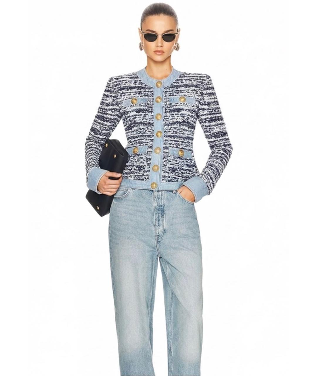 BALMAIN Голубой твидовый жакет/пиджак, фото 3