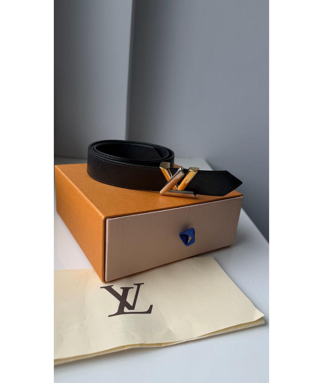 LOUIS VUITTON Черный кожаный ремень, фото 4