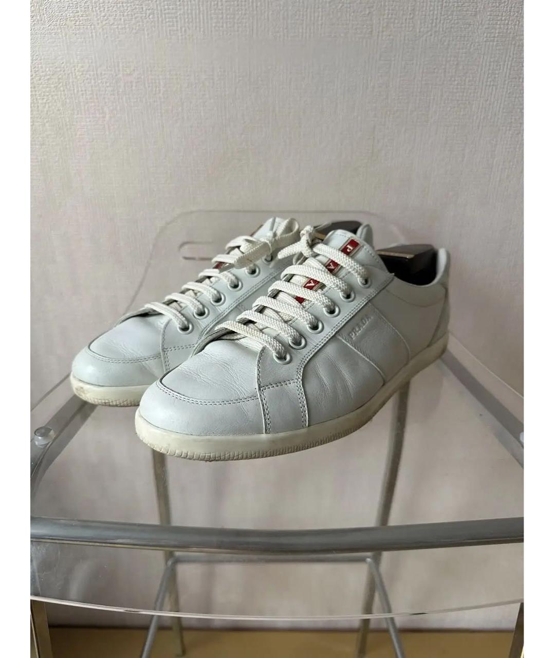 PRADA Белые кожаные низкие кроссовки / кеды, фото 6
