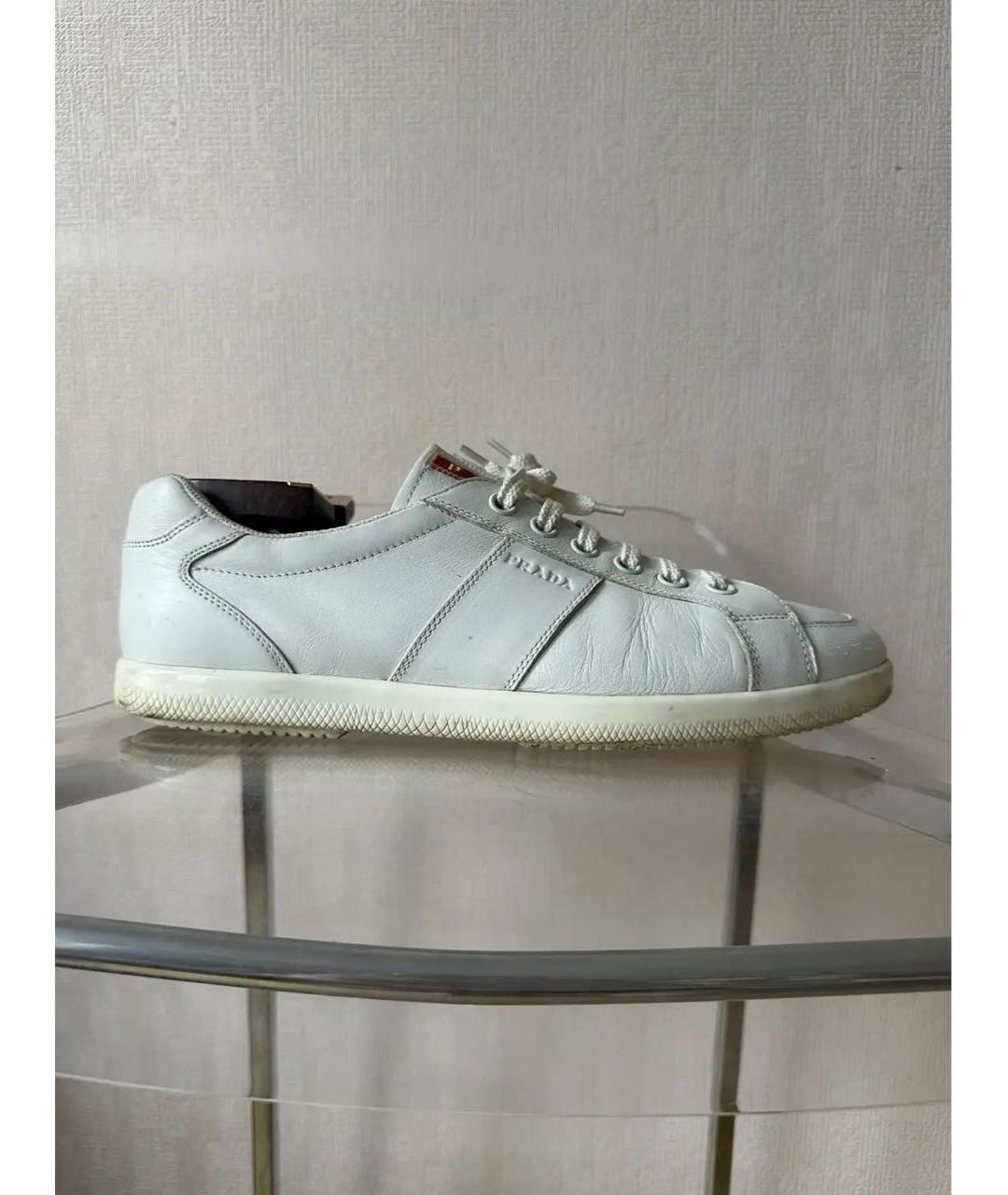 PRADA Белые кожаные низкие кроссовки / кеды, фото 9