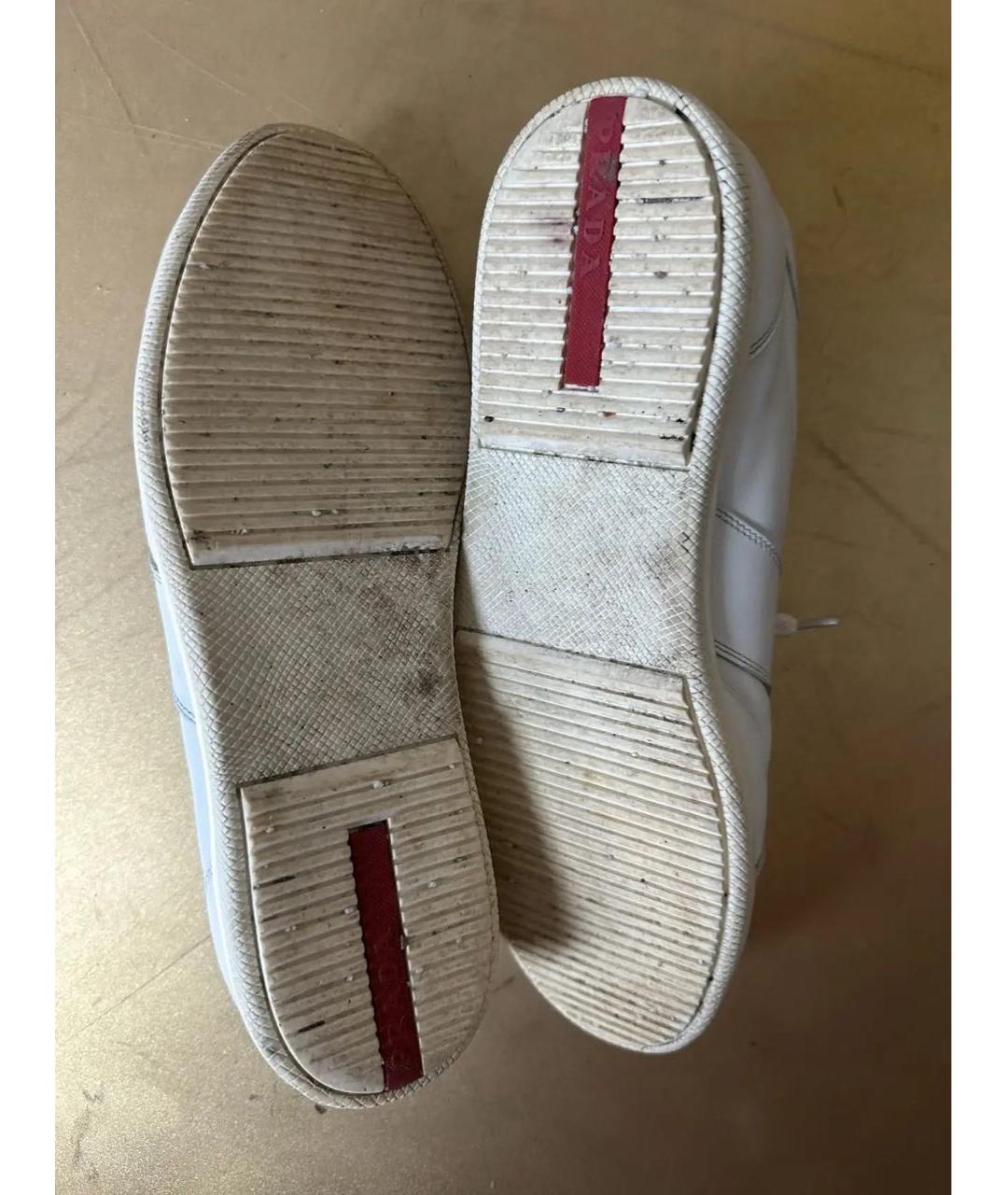 PRADA Белые кожаные низкие кроссовки / кеды, фото 8