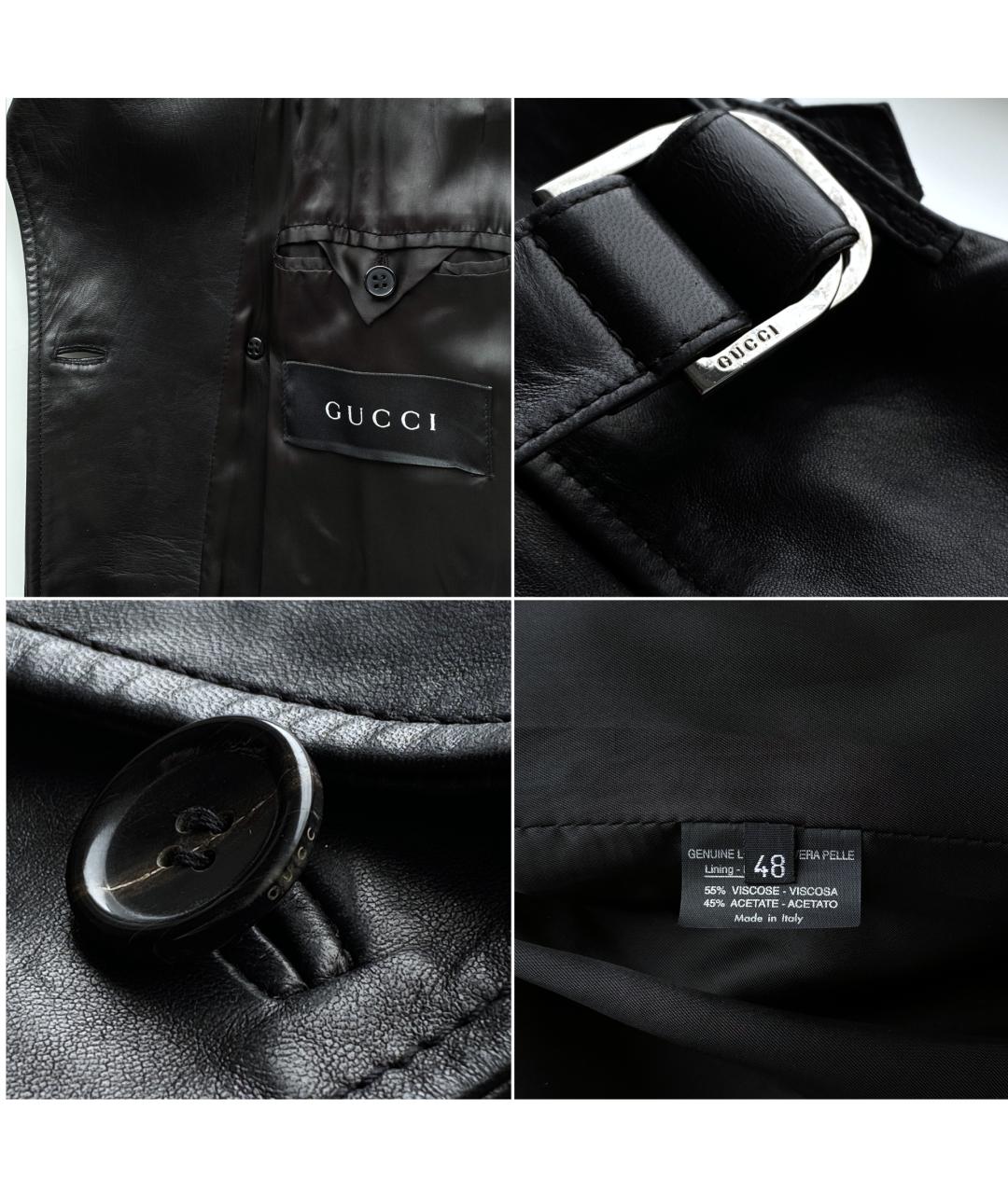 GUCCI Черный кожаный тренч / плащ, фото 9