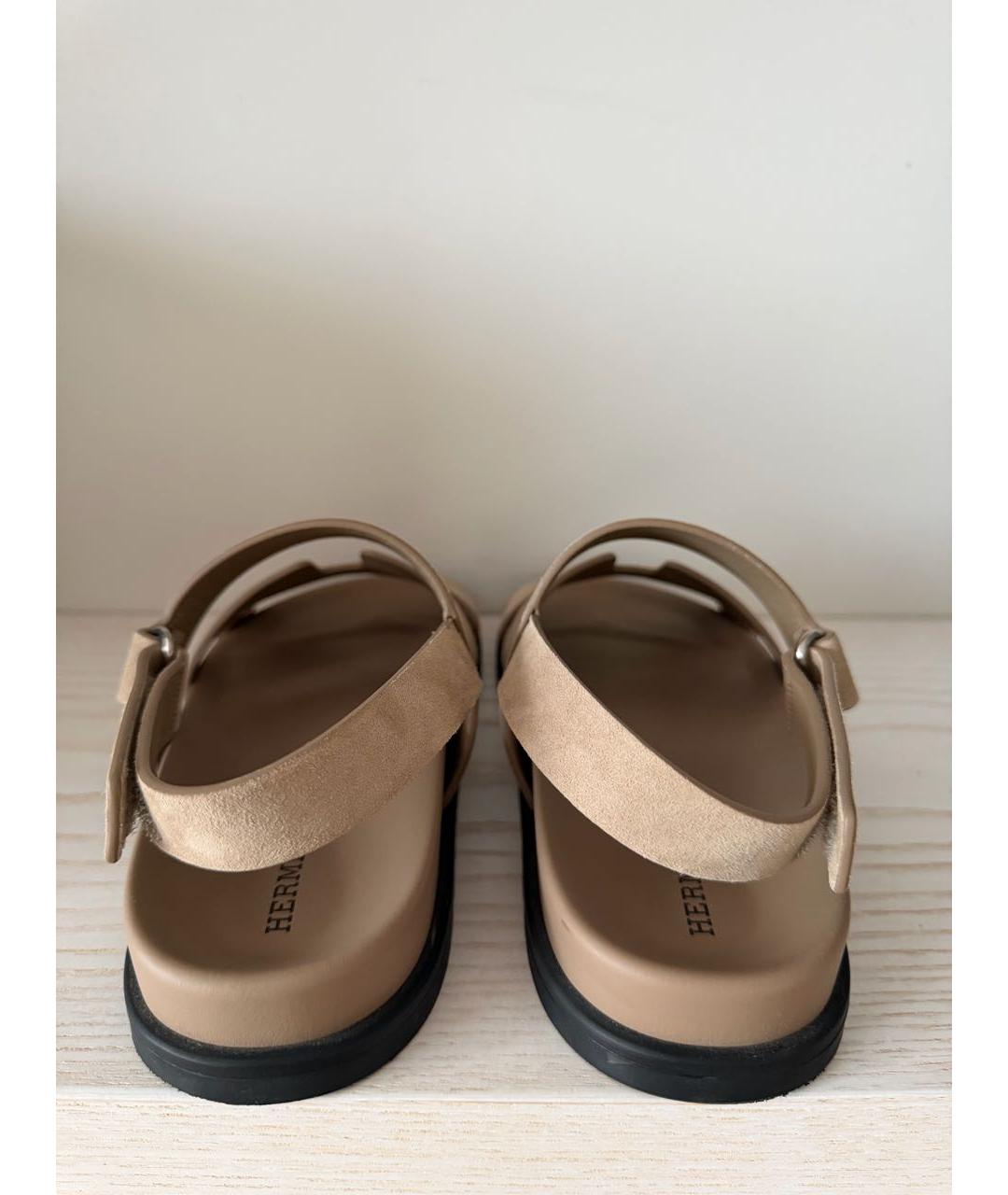 HERMES Бежевые замшевые сандалии, фото 4