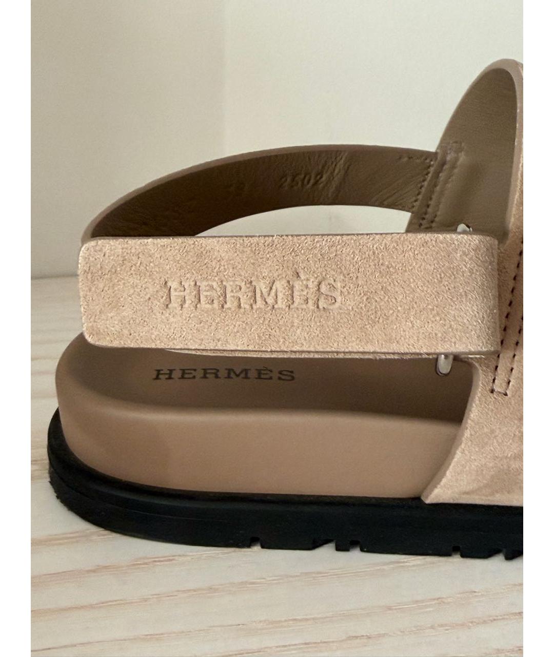 HERMES Бежевые замшевые сандалии, фото 6