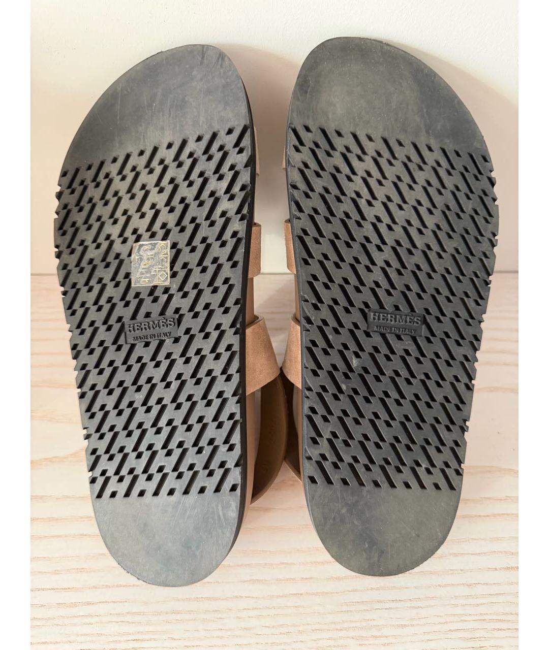 HERMES Бежевые замшевые сандалии, фото 8