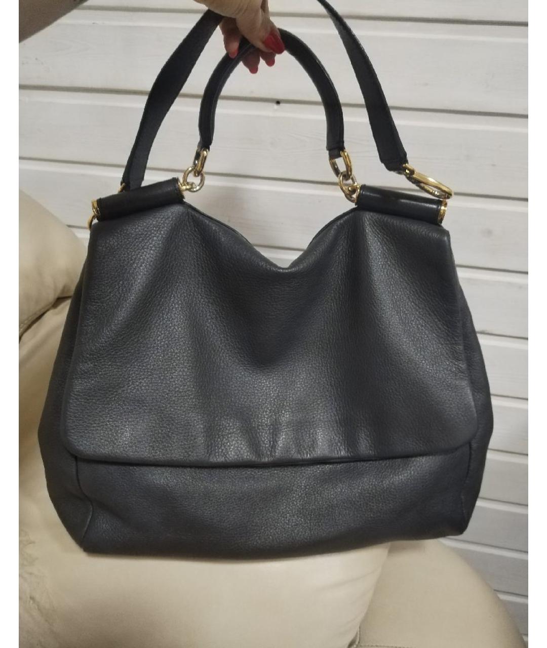 DOLCE&GABBANA Антрацитовая кожаная сумка через плечо, фото 10