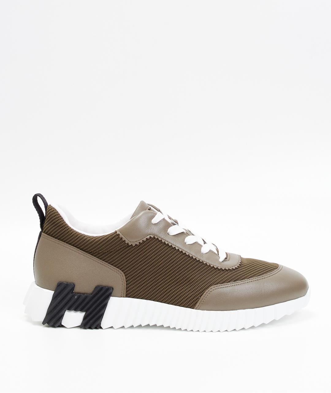 HERMES Хаки кожаные низкие кроссовки / кеды, фото 9