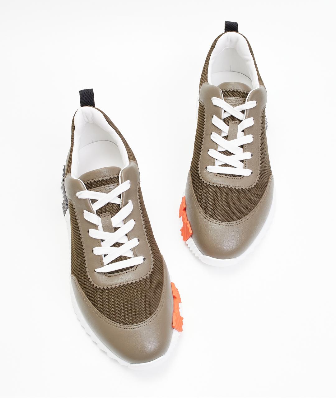 HERMES Хаки кожаные низкие кроссовки / кеды, фото 5