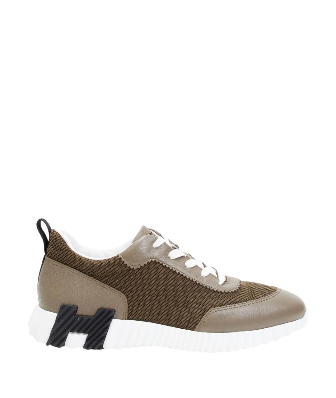 HERMES Хаки кожаные низкие кроссовки / кеды, фото 1