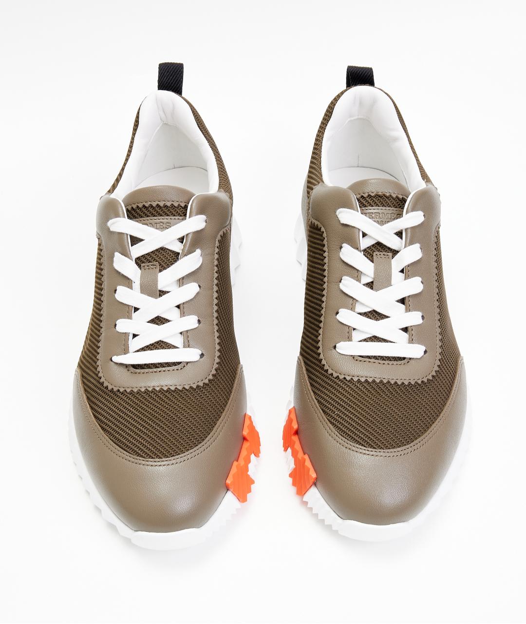 HERMES Хаки кожаные низкие кроссовки / кеды, фото 3