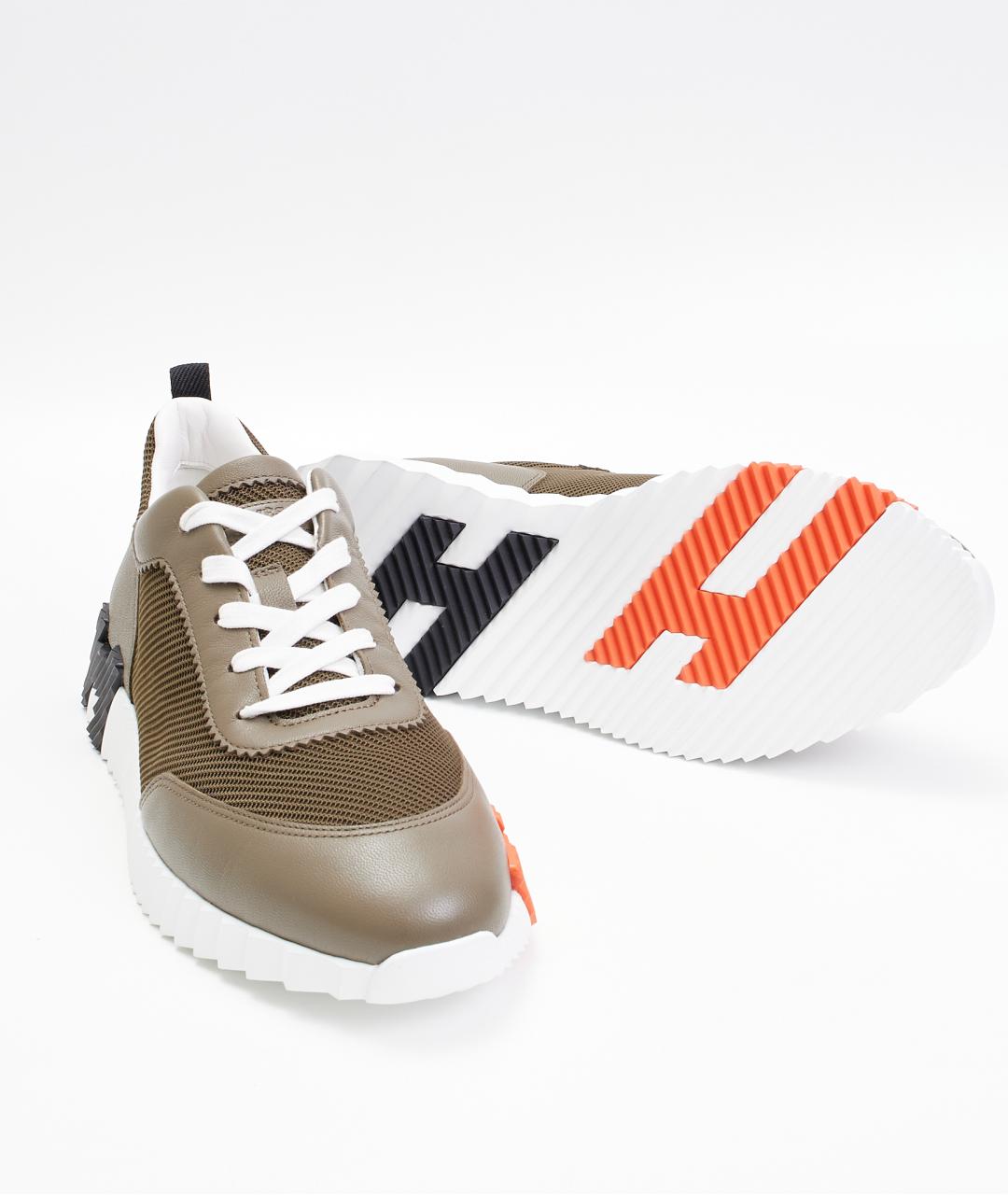 HERMES Хаки кожаные низкие кроссовки / кеды, фото 2