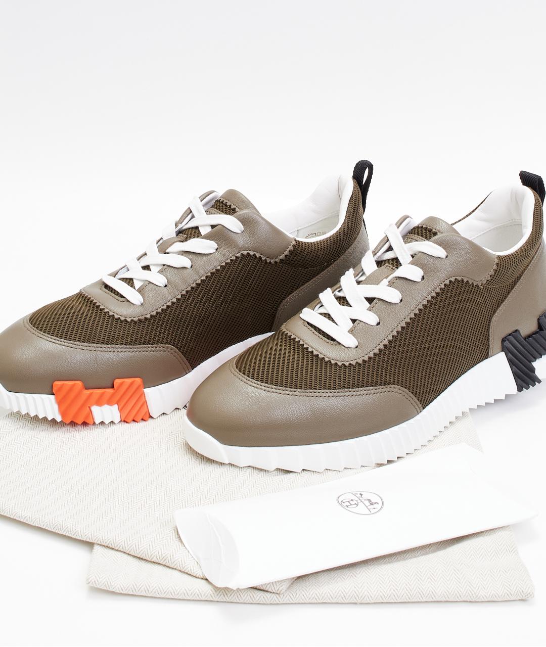 HERMES Хаки кожаные низкие кроссовки / кеды, фото 8