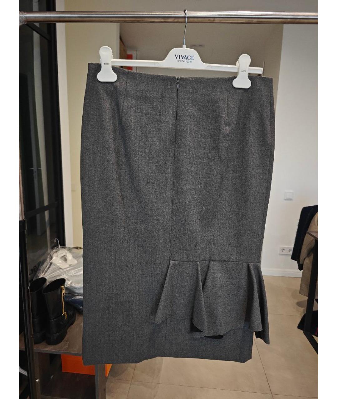 VIKTOR & ROLF Серая шерстяная юбка миди, фото 2