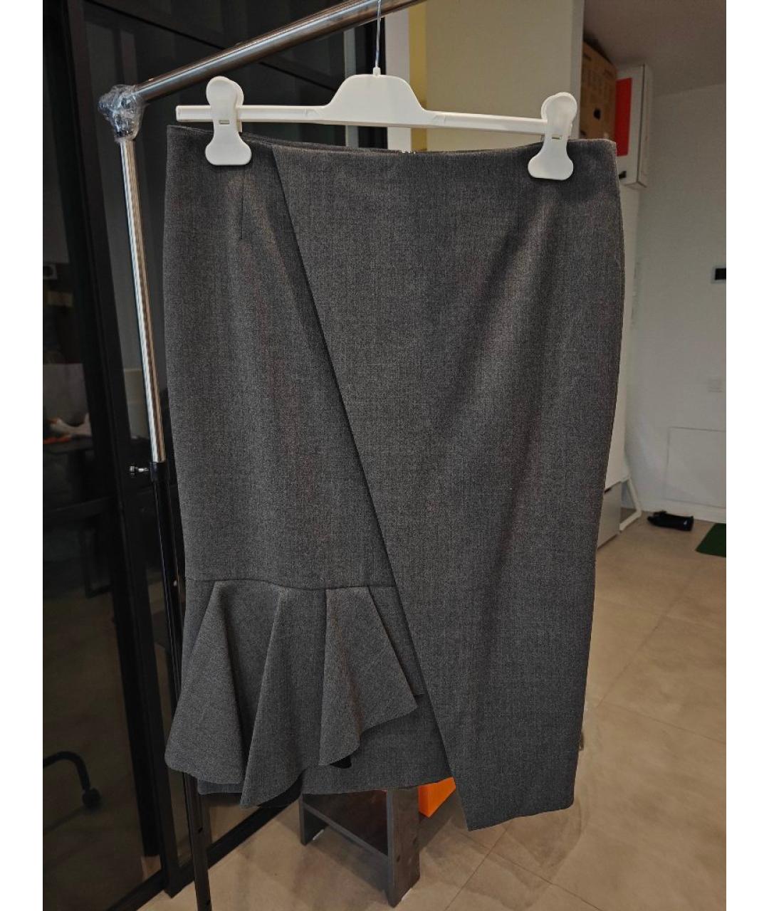 VIKTOR & ROLF Серая шерстяная юбка миди, фото 6