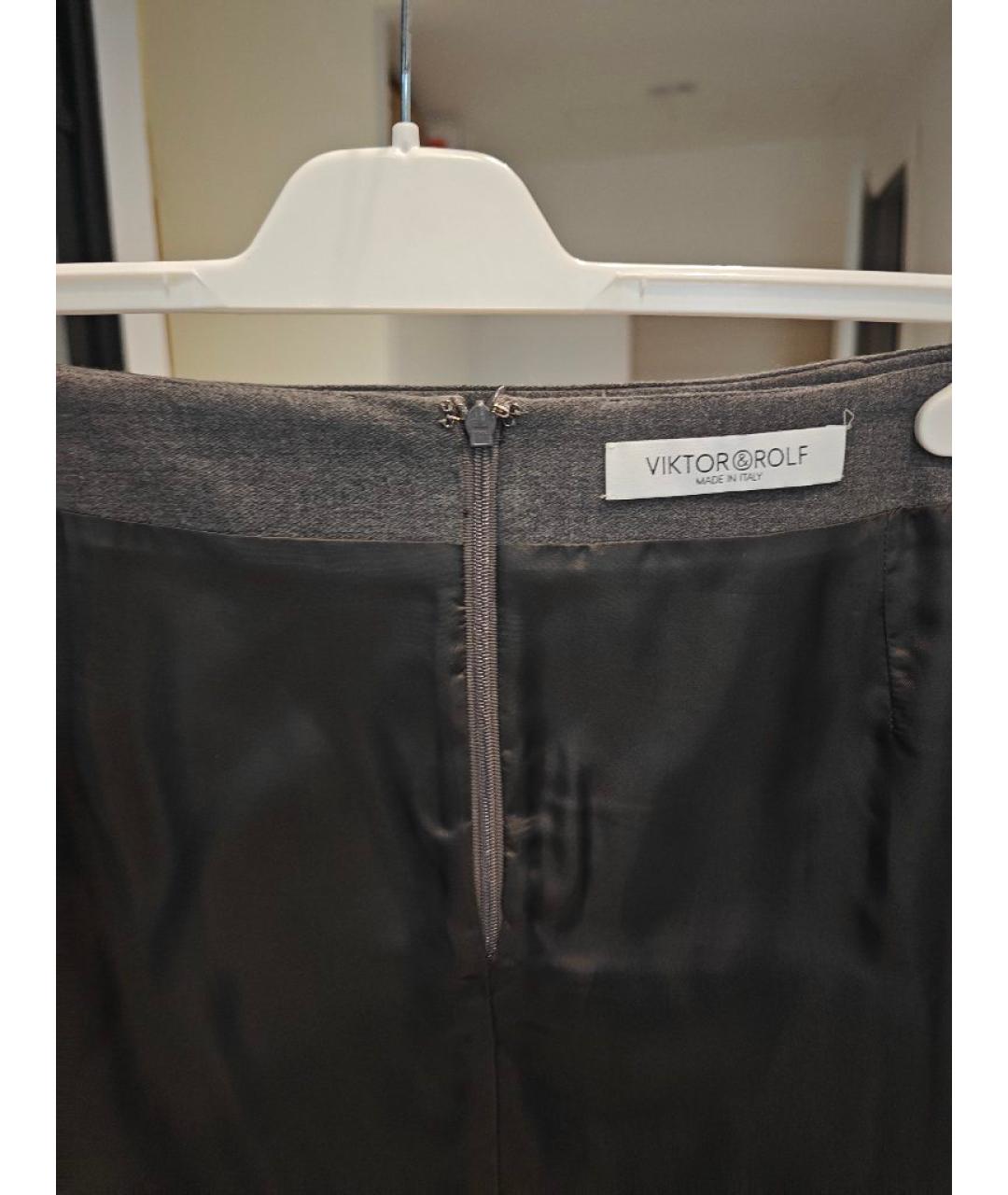 VIKTOR & ROLF Серая шерстяная юбка миди, фото 3