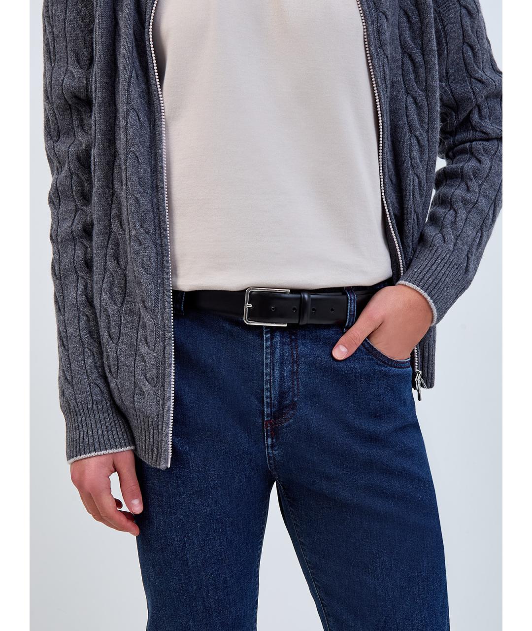 SANTONI Черный кожаный ремень, фото 2