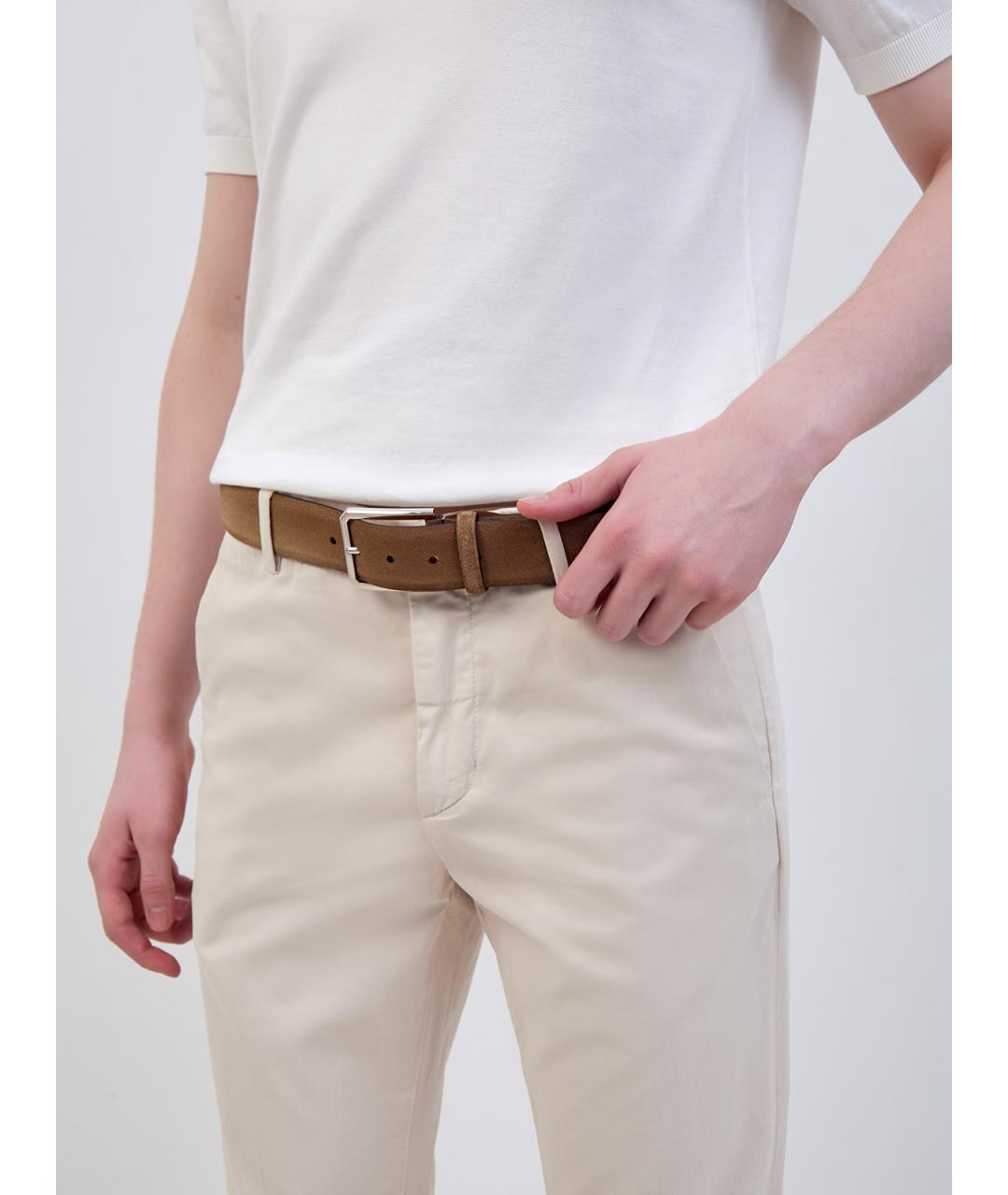 SANTONI Бежевый замшевый ремень, фото 2