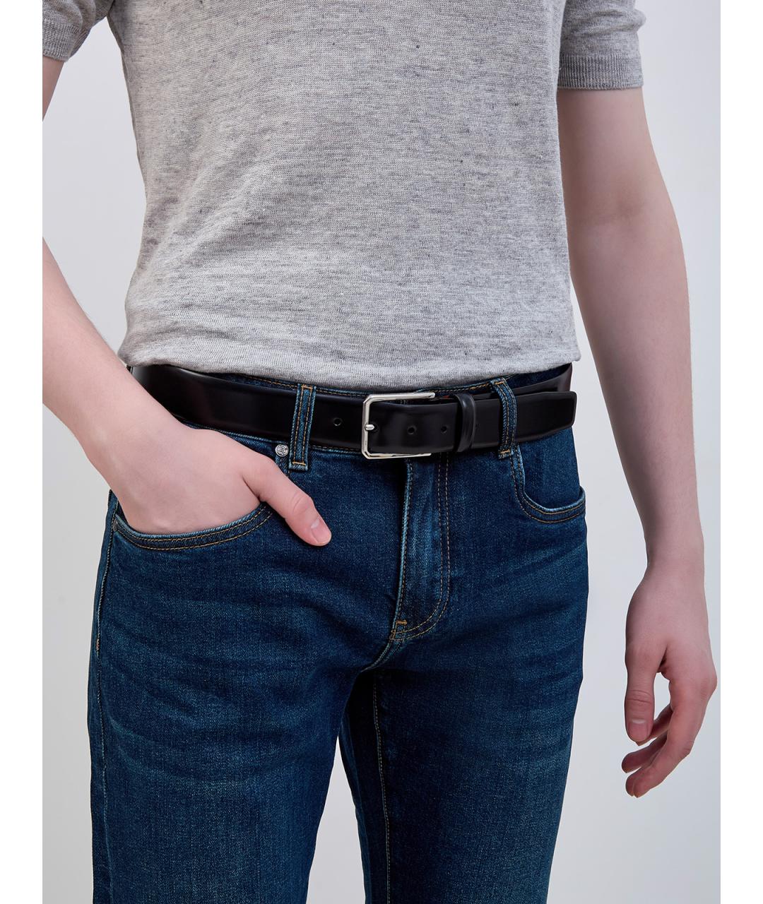 SANTONI Черный кожаный ремень, фото 2